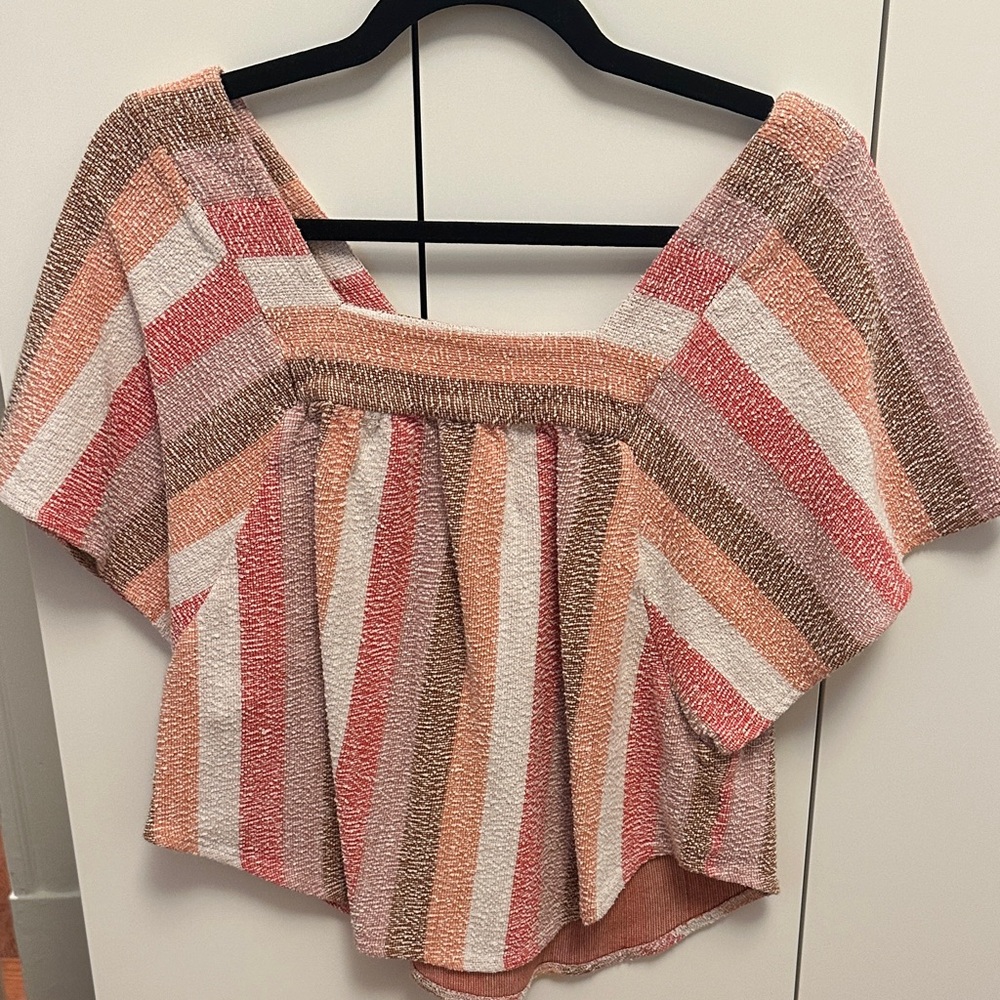 Madewell Pink and Brown Striped Blouse